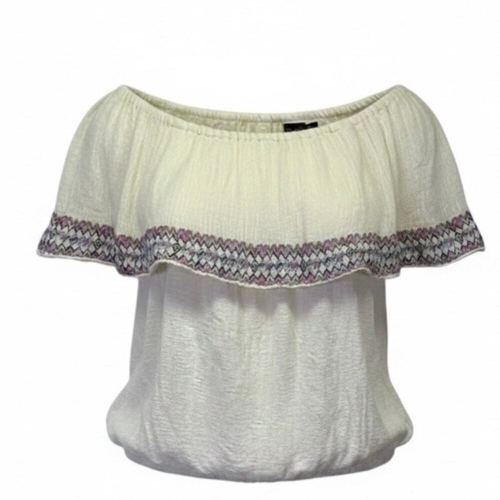 Billabong Top Ivory Embroidered Off Shoulder Ruffle Peasant Boho Women Size M